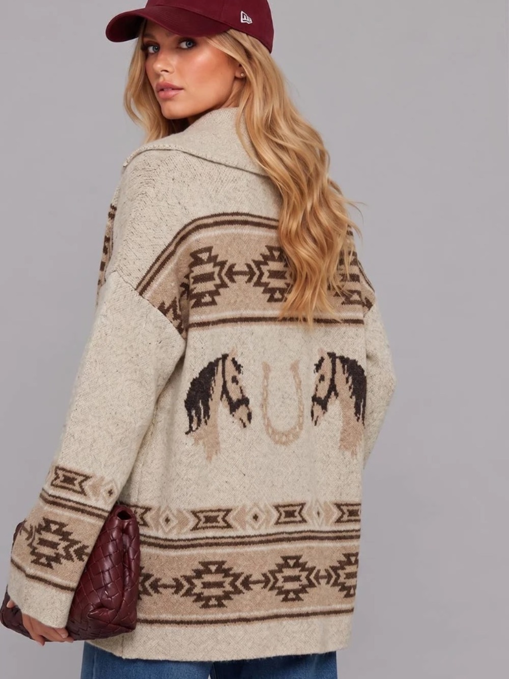 NWT Western Horse Knit Cardigan in Oatmeal